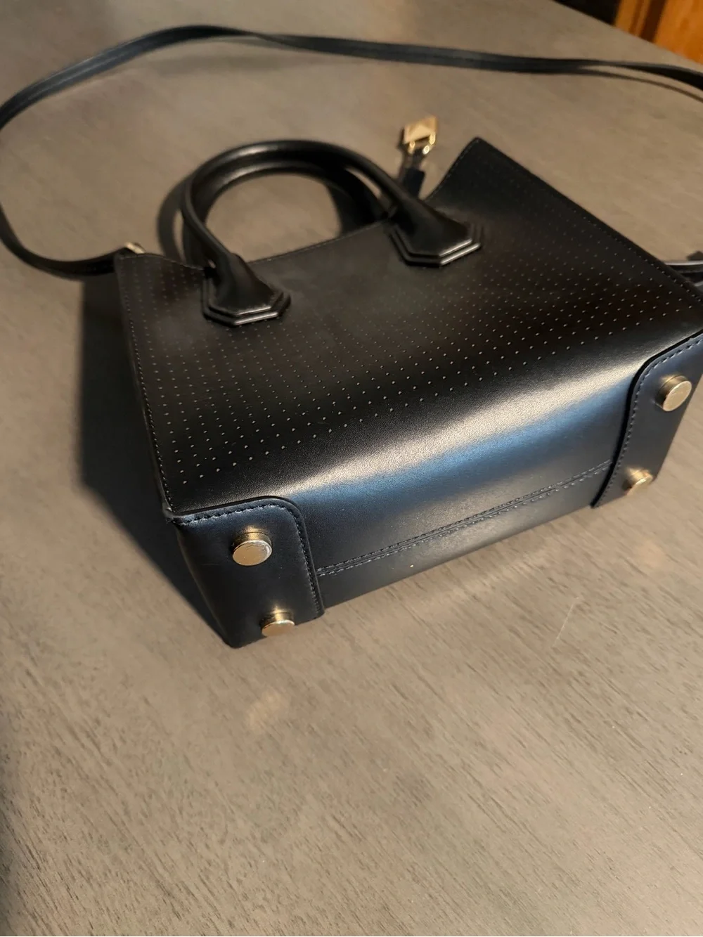 MICHAEL Michael Kors Black Perforated Leather Satchel with Gold Hardware